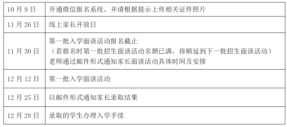 上海市實驗學校國際部招生活動安排